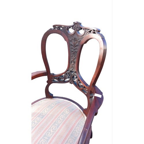 498 - ORNATE CARVED VICTORIAN ARMCHAIR ON CAB LEG