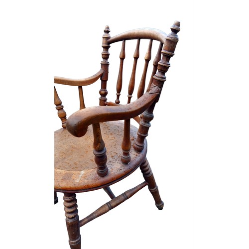 543 - ANTIQUE ELEM WOOD ARMCHAIR