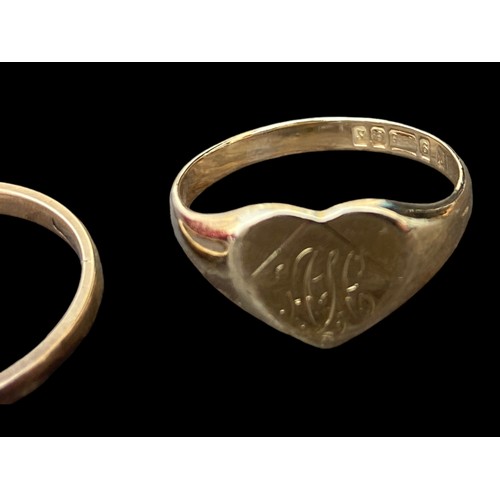 638 - A 9ct GOLD HEART SHAPED RING AND A 9t GOLD BAND