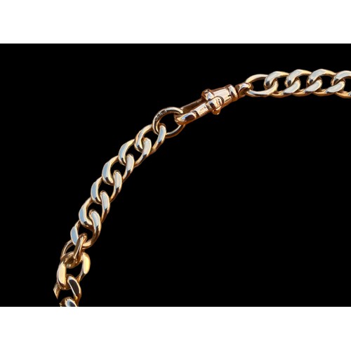 648 - A HEAVY 9CT GOLD CURB LINK CHAIN WITH A T.BAR WITH A DOUBLE SIDED PENDANT SET WITH MOTHER OF PEARL &... 