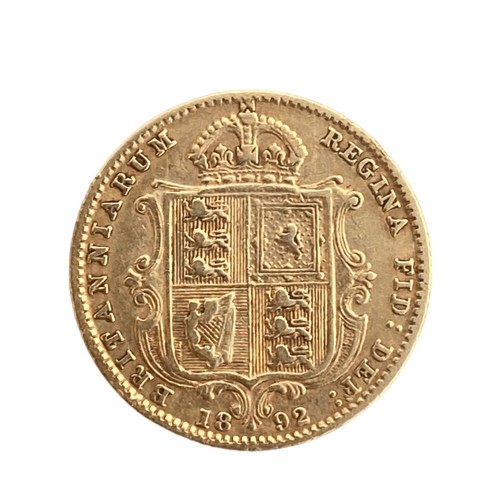 654 - AN 1892 OLD SHIELD BACK VICTORIAN HALF SOVEREIGN