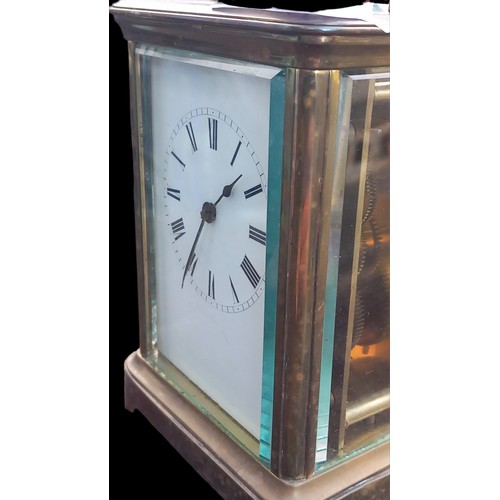 743 - A LARGE 5 GLASS BRASS CARRIAGE CLOCK