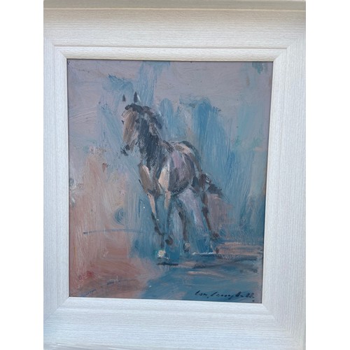 825 - HORSE EXERCISING A CON CAMPBELL OIL ON BOARD 17.5X15.5