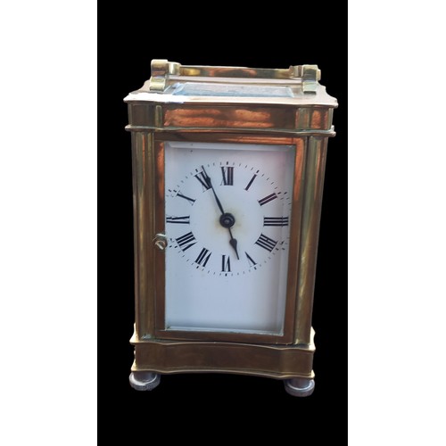 764 - A 5  GLASS BRASS CARRIAGE CLOCK