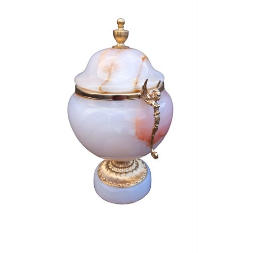 773 - ONYX AND BRASS URN WITH ANGEL HANDLES 6