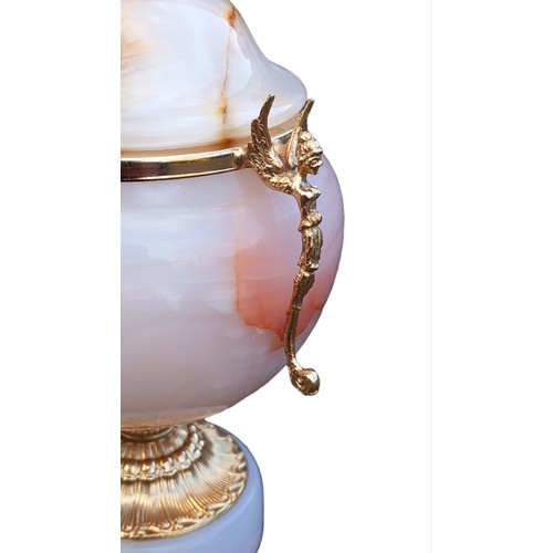 773 - ONYX AND BRASS URN WITH ANGEL HANDLES 6