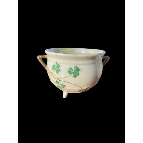 849 - A BELLEEK CAULDRON AND SHAMROCK POT