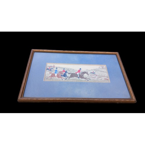 797 - 2 ANTIQUE SILK STEVENGRAPH HUNT SCENE PICTURE