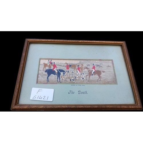 797 - 2 ANTIQUE SILK STEVENGRAPH HUNT SCENE PICTURE