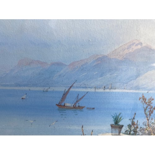 801 - LAKE MAGGIAN WATER COLOUR BY E.ST.JOHN IN ANTIQUE GILT FRAME 17X25