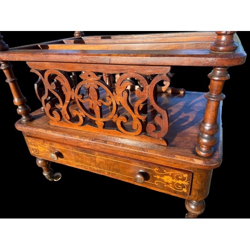 534 - A VICTORIAN INLAID BURR WALNUT CANTERBURY 22 x 15 x 37