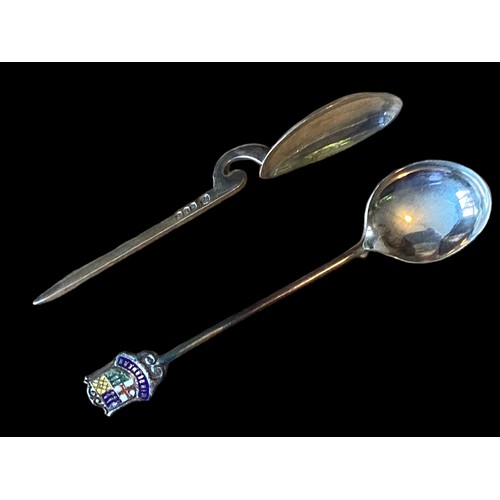 832A - A BIRHINGHAM SILVER COLLECTORS SPOONS & AN USUAL SHAPED SCOTTISH SPOON