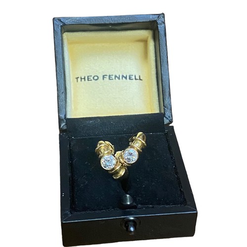 676 - A STUNNING PAIR OF THEO FENNELL 18ct HEAVY LARGE HOOP EARRINGS SET WITH BRIILIAN CUT DIAMOND TO  CEN... 