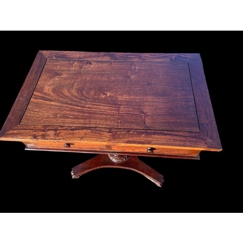 370 - A 2 DRAWER MAHOGANY PEDESTAL TABLE IN THE WILLIAM IV STYLE 27.25 x 17 x 28