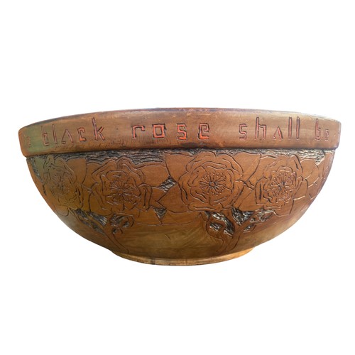 519 - A LARGE ANTIQUE CARVED WOODEN BOWL WITH INSCRIPTION 16