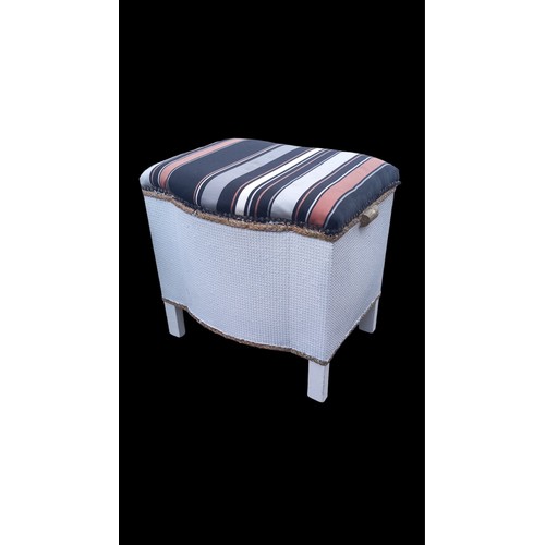 9 - A MATCHING UPHOLSTERED CHAIR AND STORAGE STOOL