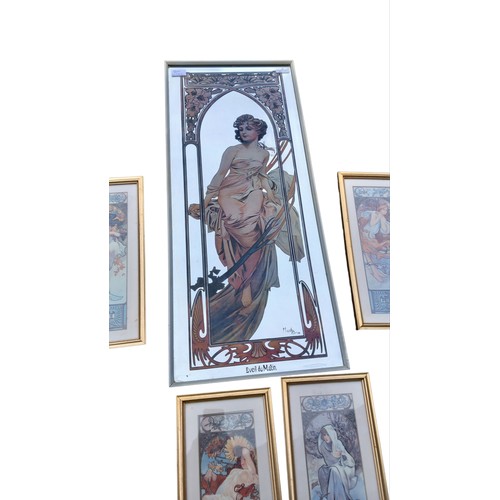 10 - 4 FRENCH ART NOVEAU STYLE PRINTS AND MATCHING MIRRORED PRINT