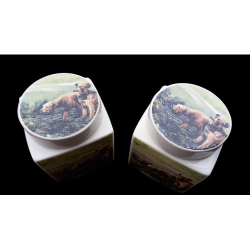 76 - 2 BORDER TERRIER MUDDY WATERS CANISTERS BY BORDER FINE ARTS