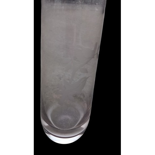 170 - A SMOKED GLASS VASE ETCHED WITH BIRDS AND SIGNED A.S 9