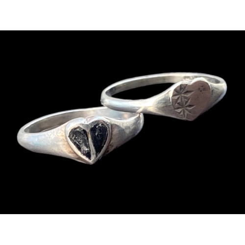 175 - 2 ORNATE SILVER HEART RINGS