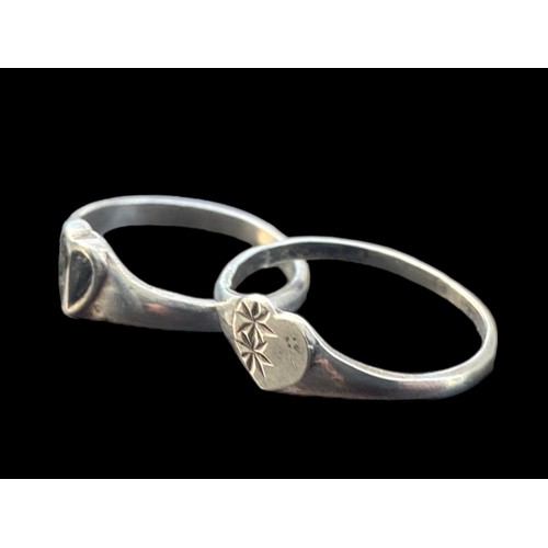 175 - 2 ORNATE SILVER HEART RINGS