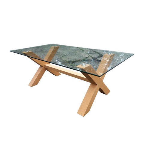 100 - BEECH AND GLASS COFFEE TABLE