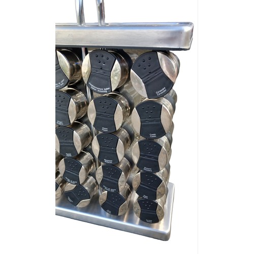125 - A GLASS AND CHROME AMERICAN SPICE RACK (20 JARS)