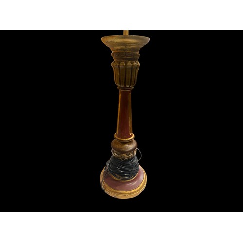 27 - A WOODEN PILLAR TABLE LAMP