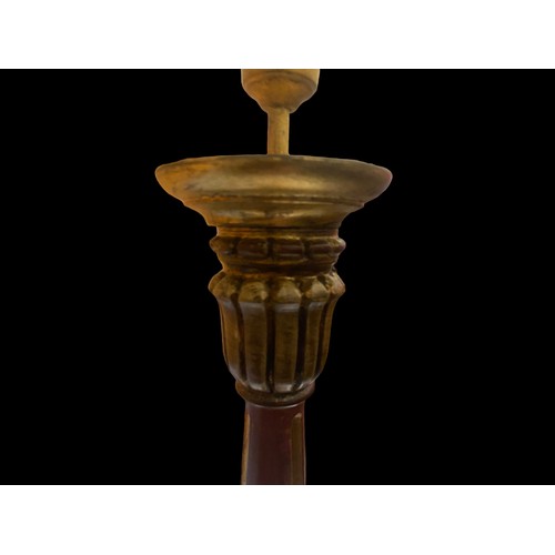 27 - A WOODEN PILLAR TABLE LAMP