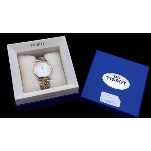 490 - A GENTS VINTAGE TISSOT PR100 WATCH WITH 2 TONE GOLD STEEL STRAP IN ORIGINAL BOX