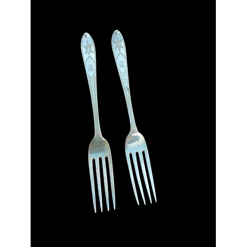 504 - A PAIR OF BRIGHT CUT IRISH SILVER FORKS BY GIBSON 81.39grm