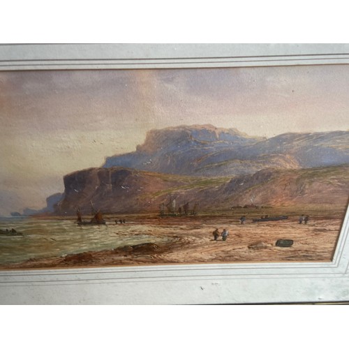 586 - A 19c WATER COLOUR OF A COASTAL SCENE BY L LEWIS 29x18