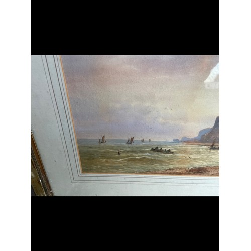 586 - A 19c WATER COLOUR OF A COASTAL SCENE BY L LEWIS 29x18