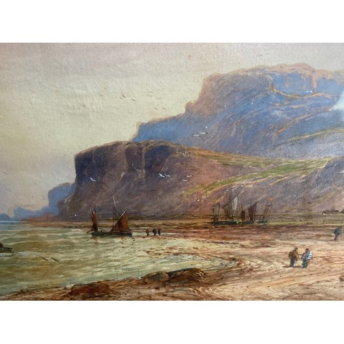 586 - A 19c WATER COLOUR OF A COASTAL SCENE BY L LEWIS 29x18