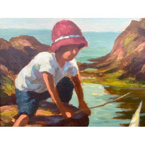 587 - THE LITTLE EXPLORER AN OIL ON BOARD BY D MCNOUGHAN 21 x 19