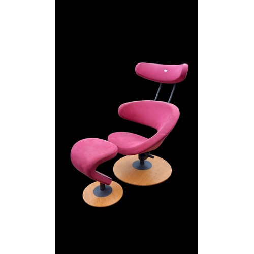 598 - PINK DESIGNER HIGH BACK CHAIR WITH FOOTSTOOL