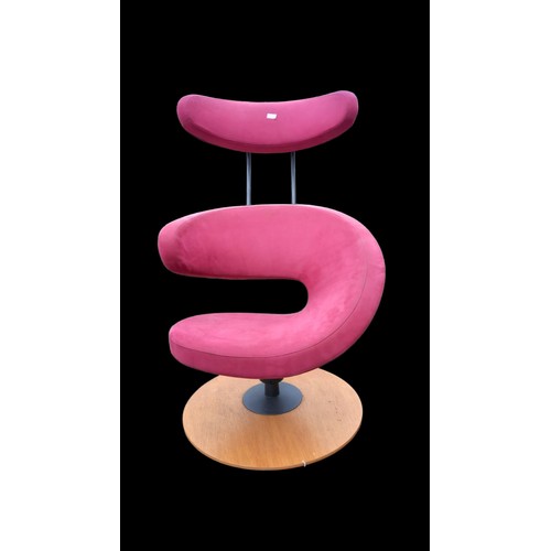 598 - PINK DESIGNER HIGH BACK CHAIR WITH FOOTSTOOL