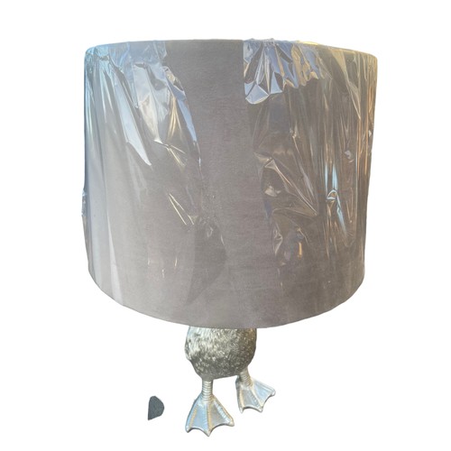 3 - A NEW SILVER FINISH TABLE LAMP WITH GREY SHADE