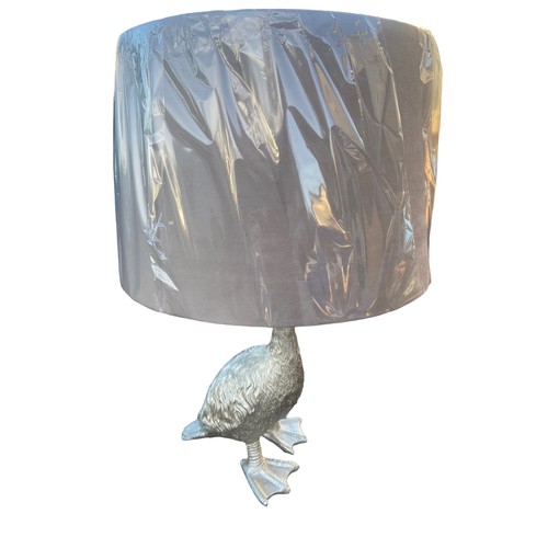 3 - A NEW SILVER FINISH TABLE LAMP WITH GREY SHADE