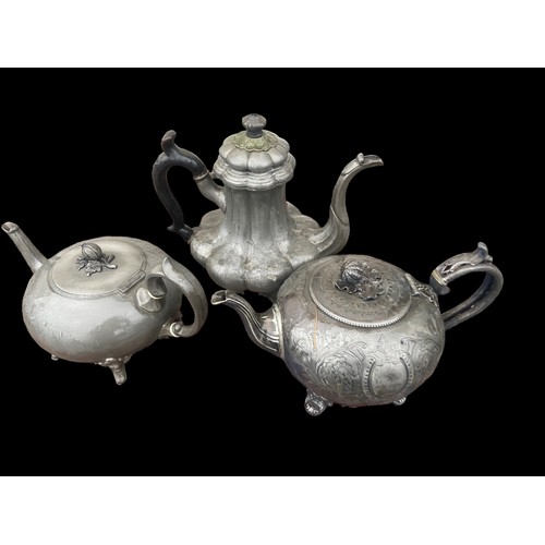 60 - 3 PEWTER TEAPOTS