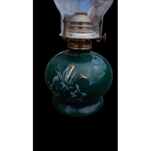 129 - VINTAGE GREEN OIL LAMP