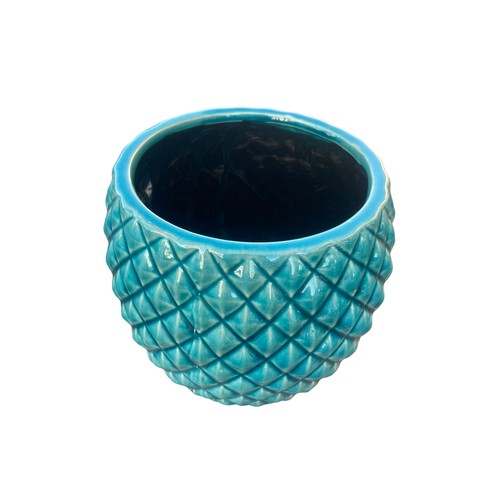 144 - A NEW GLAZED BLUE PINEAPPLE PLANTER