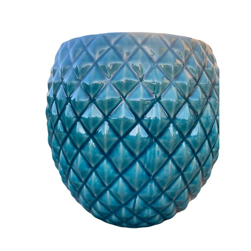 144 - A NEW GLAZED BLUE PINEAPPLE PLANTER