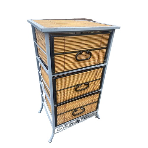 159 - A METAL & WICKER 3 DRAWERED CHEST