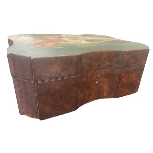 167 - A STUNNING ANTIQUE WALNUT SHAPED WALNUT BOX THAT FITTED INSIDE AND HANDPAINTED TO THE LID