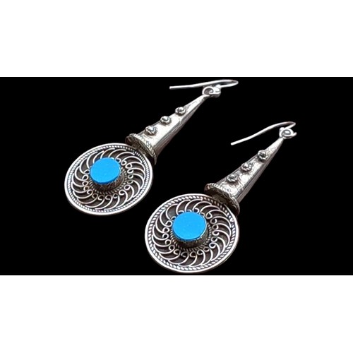 245 - A PAIR OF BEAUTIFUL ART NOVEAU TURQOUISE SET EARRINGS