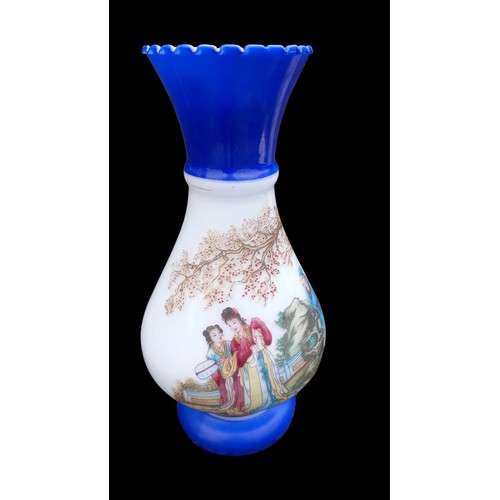 254 - A PAIR OF ORIENTAL HAND PAINTED GLASS VASE 12.5