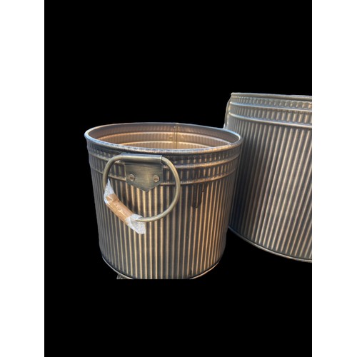 78 - 2 NEW GRADUATED BRONZED FINISH DRINKS BUCKETS/PLANTERS