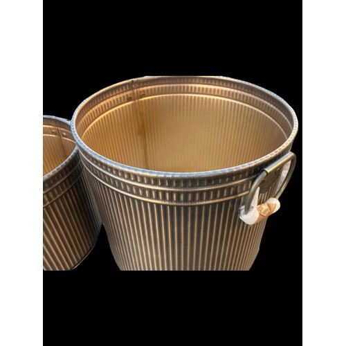 78 - 2 NEW GRADUATED BRONZED FINISH DRINKS BUCKETS/PLANTERS