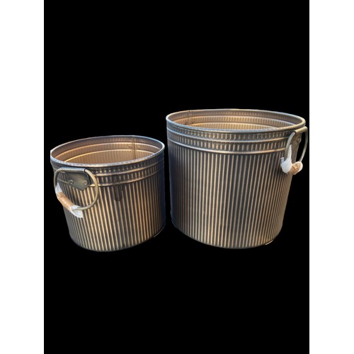 78 - 2 NEW GRADUATED BRONZED FINISH DRINKS BUCKETS/PLANTERS